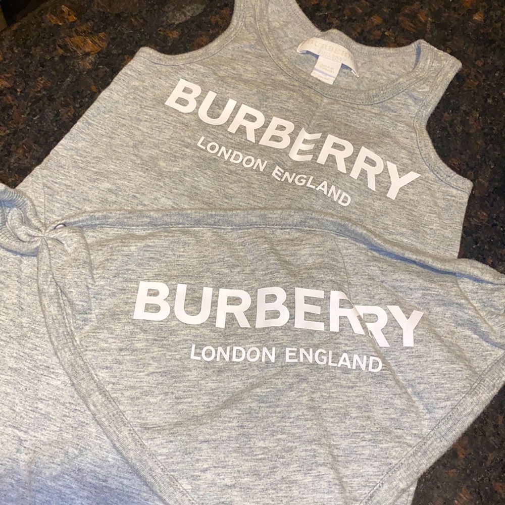 Burberry onesie, hat, & bib set